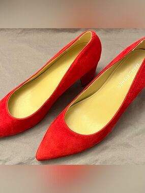 Marc Fisher Red Suede Pointed-Toe Block Heels